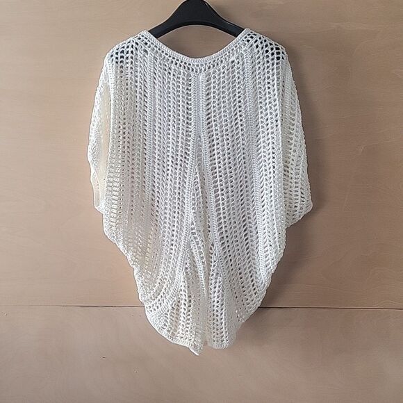 NWT Club Monaco XS Crochet Woven White Cut Out Knit Boho Linen Relaxed Top Drape - Picture 9 of 11